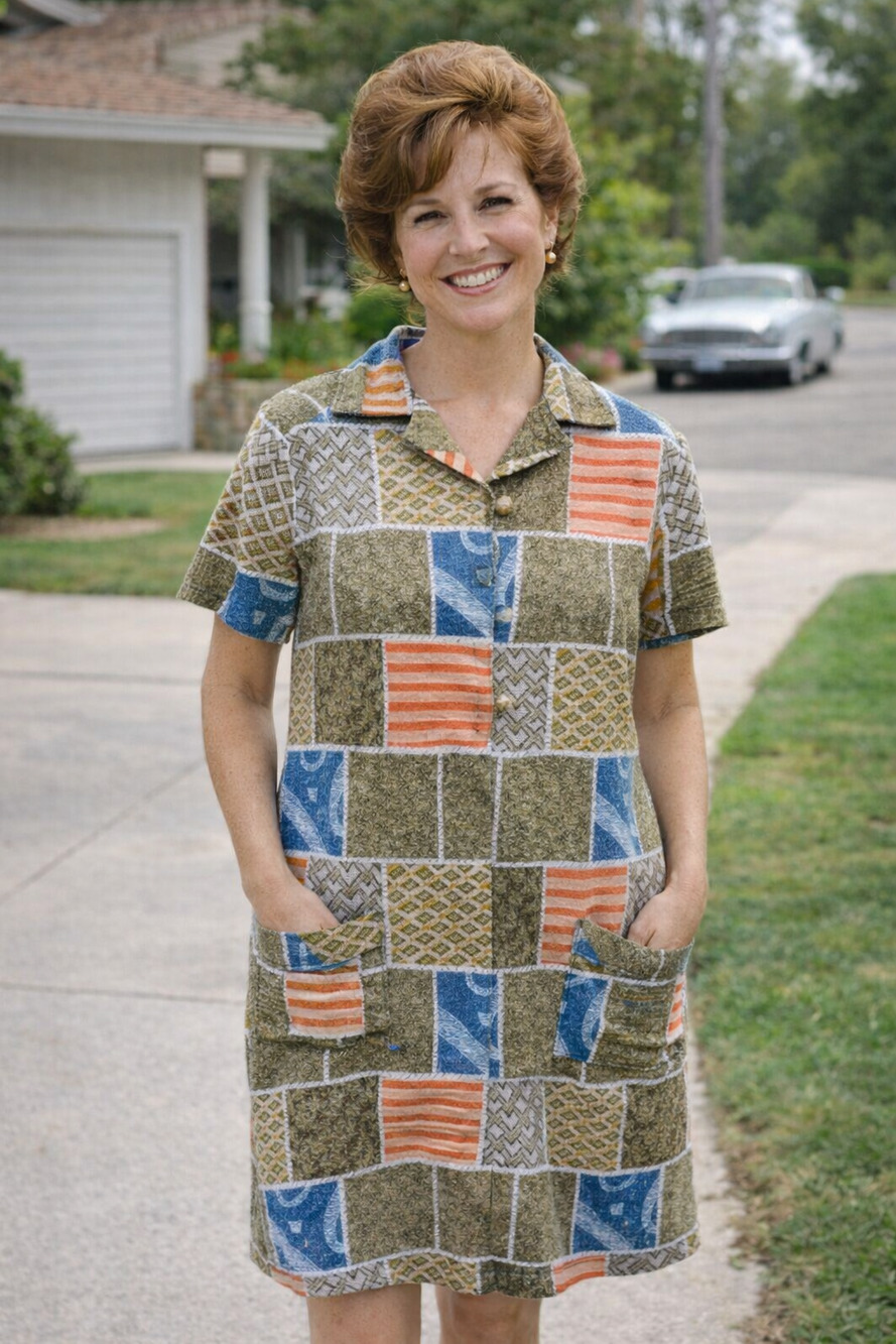 Vintage 60s 70s Country Fair Patchwork Print SS Dress 12 NWT House Coat USA